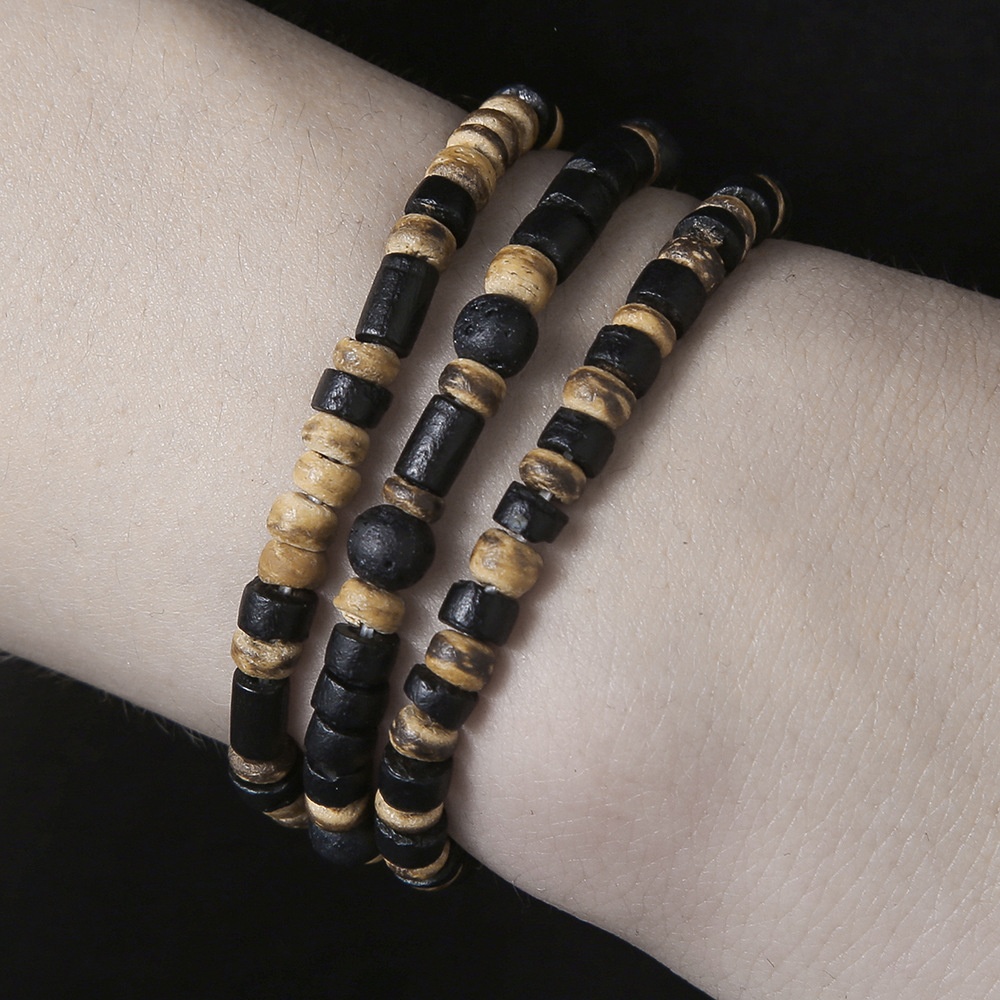 Bohemian Style Men's Bracelet Set - Beaded Stackable & Coconut Shell Accents